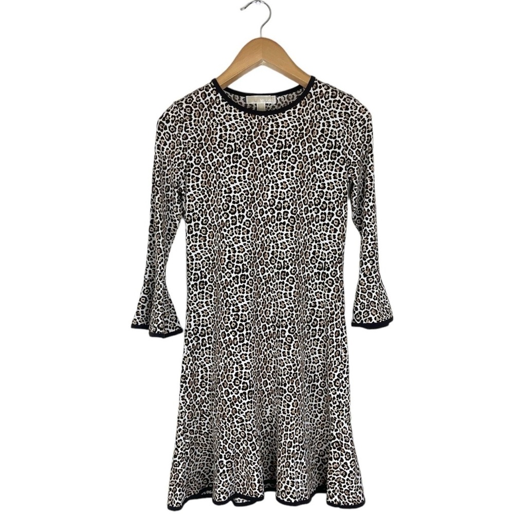 Michael Kors Women’s XS Mega Cheetah Bell 3/4 Sleeves Flounce Dress Animal Print